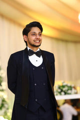 Midnight Navy Tuxedo Suit with Subtle Shimmer Embroidery