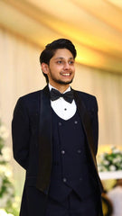 Midnight Navy Tuxedo Suit with Subtle Shimmer Embroidery