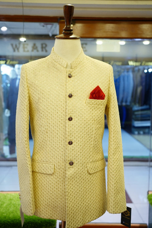 Off-White Formal Prince Coat with Red Pocket Square
