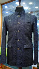 Midnight Blue Embroidered Sherwani with Subtle Sequin Accents