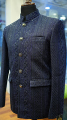 Midnight Blue Embroidered Sherwani with Subtle Sequin Accents