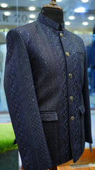 Midnight Blue Embroidered Sherwani with Subtle Sequin Accents