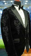 Black Velvet Tuxedo suit with Embroidery and Plan Black pant