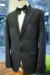 Black Embellished Slim Fit Designer Tuxedo