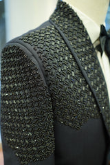 Black Embellished Slim Fit Designer Tuxedo