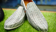 Silver Embroidered Men’s Wedding Shoes