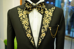 Black Embroidered Tuxedo with Golden