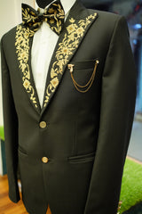 Black Embroidered Tuxedo with Golden
