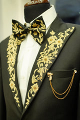 Black Embroidered Tuxedo with Golden