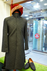 Royal Black Messori Groom Sherwani Hand Embrioded with Turbun & Khoosa