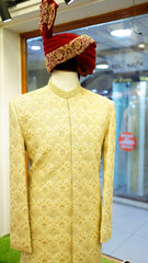 Royal Golden Groom Sherwani – Full Hand Embroidered with Turban & Khoosa