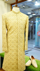 Royal Golden Groom Sherwani – Full Hand Embroidered with Turban & Khoosa
