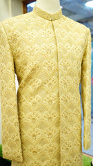 Royal Golden Groom Sherwani – Full Hand Embroidered with Turban & Khoosa