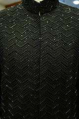 Royal Black Messori Groom Sherwani Hand Embrioded with Turbun & Khoosa