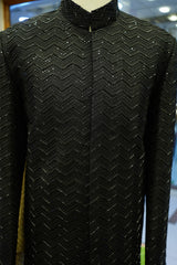 Royal Black Messori Groom Sherwani Hand Embrioded with Turbun & Khoosa