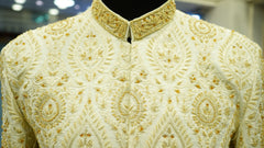 OFF-WHITE MESSORI SHERWANI with Detailed Hand Embriodry WITH TURBUN+KHOOSA