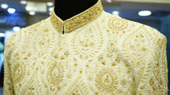 OFF-WHITE MESSORI SHERWANI with Detailed Hand Embriodry WITH TURBUN+KHOOSA