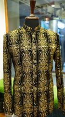 Royal Black Prince Coat with Gold Embroidery