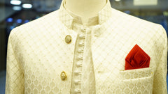 Off-White Formal Prince Coat with Red Pocket Square
