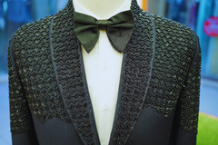 Midnight Blue Tuxedo Suit With Hand Embroidery