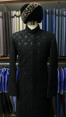 Midnight Black Messori Hand-Embellished Designer Sherwani