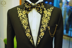Black Tuxedo Suit With Golden Embroidery