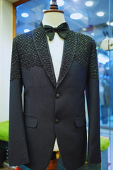 Midnight Blue Tuxedo Suit With Hand Embroidery