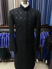 Midnight Black Messori Hand-Embellished Designer Sherwani