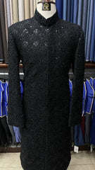 Midnight Black Messori Hand-Embellished Designer Sherwani