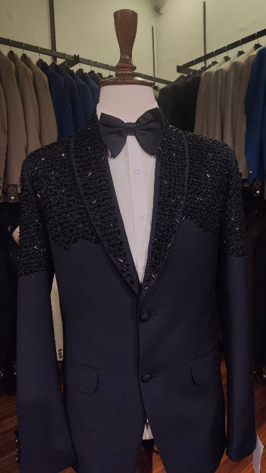 Black Embellished Slim Fit Designer Tuxedo