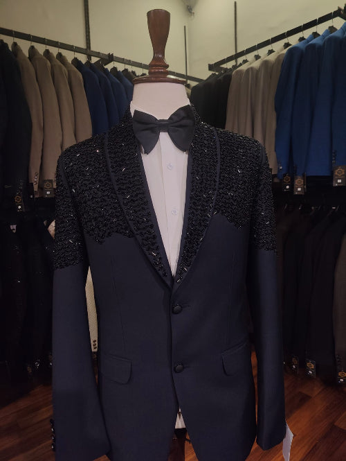 Black Embellished Slim Fit Designer Tuxedo