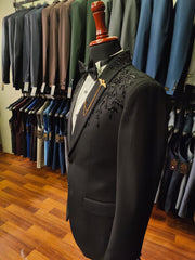 Luxury Black Embroidered Tuxedo Blazer