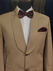 Beige Satin Tuxedo with Contrast Maroon Bow Tie