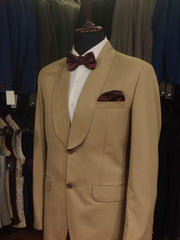 Beige Satin Tuxedo with Contrast Maroon Bow Tie