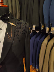 Luxury Black Embroidered Tuxedo Blazer