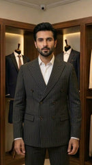 Double breasted Black suit with white lines