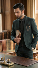 Men’s Dark Green 3 Piece Wedding & Formal Suit – Premium Designer Fit