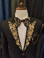 Black Tuxedo with Gold Floral Embroidery Detailing