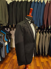 Luxury Black Embroidered Tuxedo Blazer