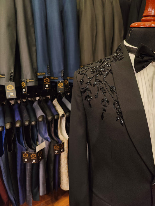Luxury Black Embroidered Tuxedo Blazer