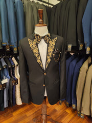 Black Tuxedo with Gold Floral Embroidery Detailing