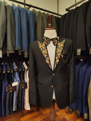 Black Tuxedo with Gold Floral Embroidery Detailing