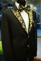 Black Embroidered Tuxedo with Golden