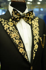 Black Tuxedo with Gold Floral Embroidery Detailing