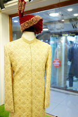 Royal Golden Groom Sherwani – Full Hand Embroidered with Turban & Khoosa