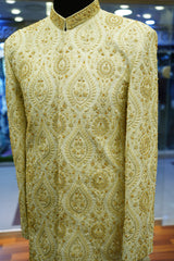 OFF-WHITE MESSORI SHERWANI with Detailed Hand Embriodry WITH TURBUN+KHOOSA