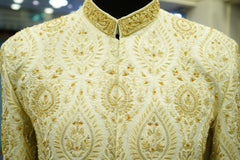 OFF-WHITE MESSORI SHERWANI with Detailed Hand Embriodry WITH TURBUN+KHOOSA