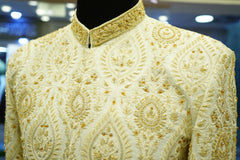 OFF-WHITE MESSORI SHERWANI with Detailed Hand Embriodry WITH TURBUN+KHOOSA