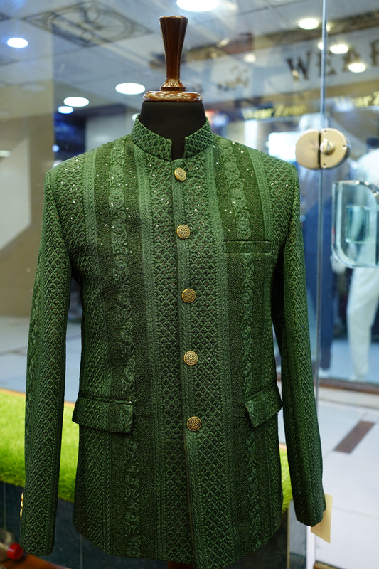 Emerald Green Hand-Embroidered Royal Sherwani
