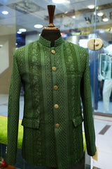 Emerald Green Hand-Embroidered Royal Sherwani